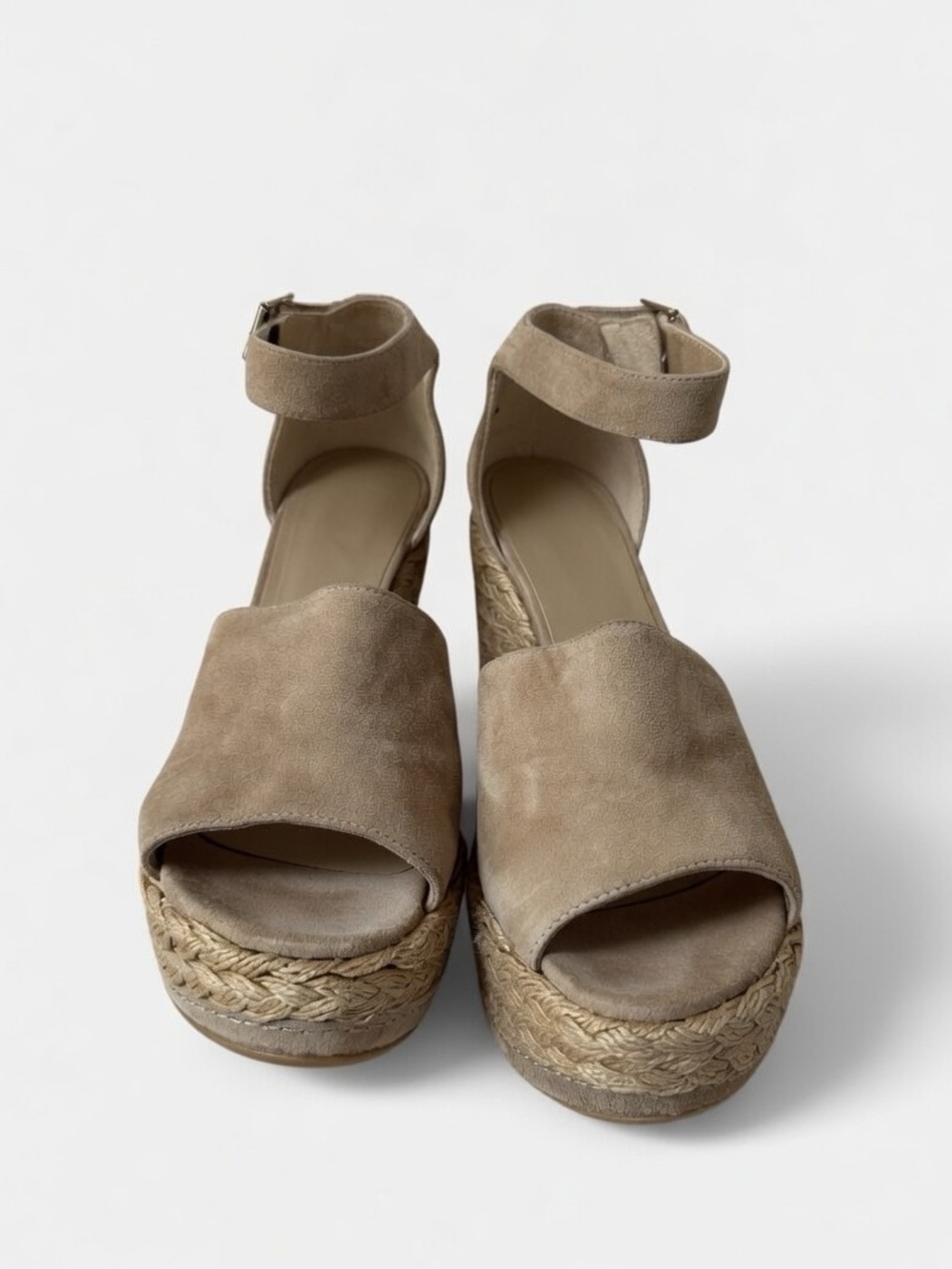 STUART WEITZMAN Suede Ankle-Strap Platform Sandals in Taupe